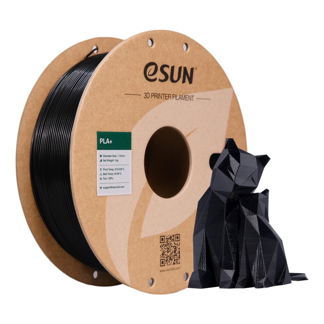 eSUN PLA+ Filament 1.75mm, Enhanced Toughness, Dimensional Accuracy +/- 0.03mm, 1KG Spool (2.2 LBS) 3D Printing Filament for 3D Printers, Polylactic Acid, Black